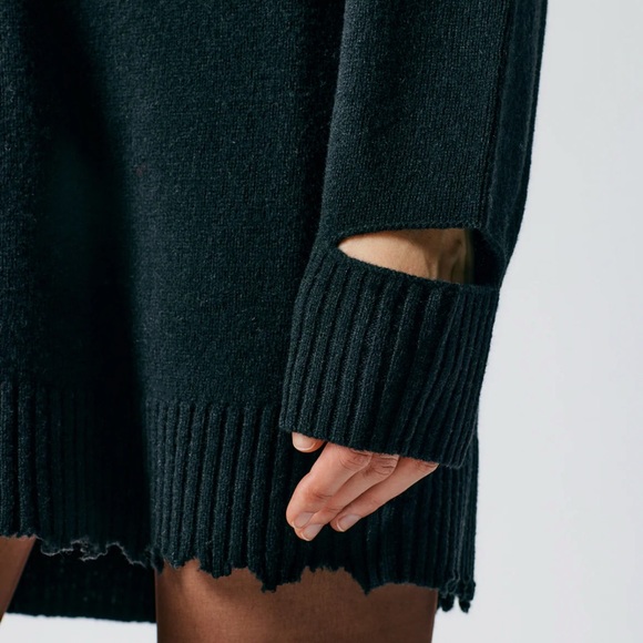 Tibi Midnight Knit Soft Lambswool Cutout Neckband Mini Dress - Picture 3 of 7